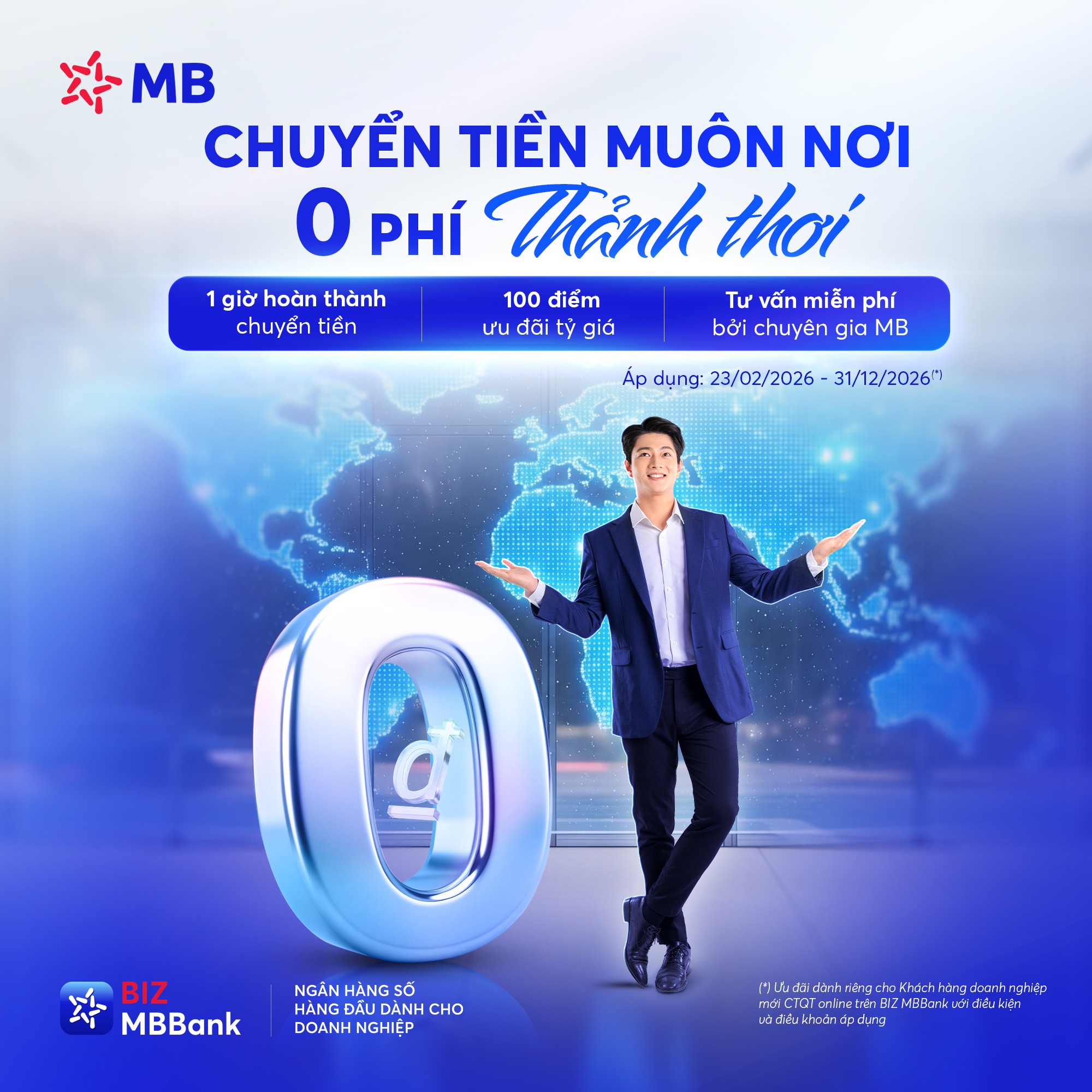 Hình minh họa ưu đãi: Ưu đãi doanh nghiệp xuất nhập khẩu “chuyển tiền quốc tế 0 đồng” trên Biz MBBank